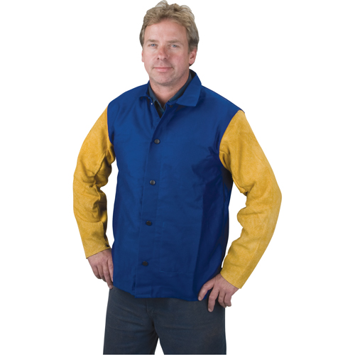 Yellow Jacket Welding Jackets, Cotton/Leather, 5X-Large, Blue/Yellow NTL Industrial
