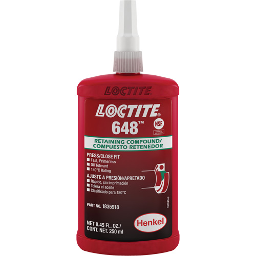 Loctite&reg; 648 Retaining Compound, 250 ml, Bottle, Green NTL Industrial