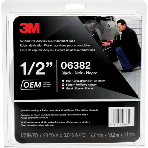3M Automotive Acrylic Tape, 18 M (60') L x 12.7 mm (1/2") W, 45 mils, Acrylic NTL Industrial