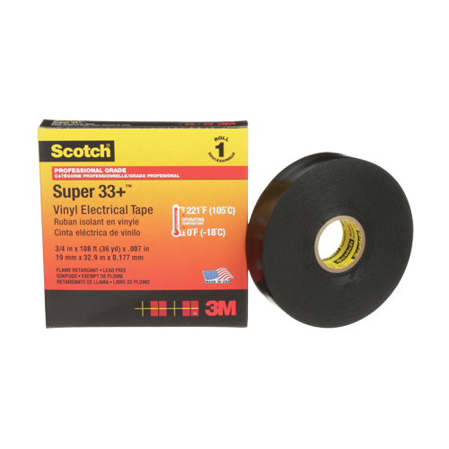 Scotch&reg; Super 33+ Vinyl Electrical Tape, 19 mm (3/4") x 33 m (108'), Black, 7 mils NTL Industrial