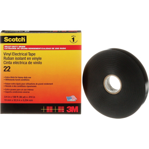 Scotch&reg; Vinyl Electrical Tape, 19 mm (3/4") x 33 m (108'), Black, 10 mils NTL Industrial