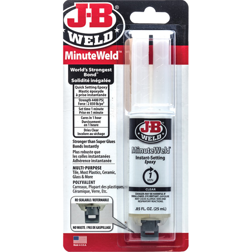 MinuteWeld Adhesive, 25 ml, Syringe, Two-Part, Clear NTL Industrial