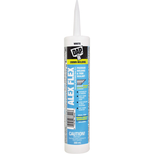 Scellant de silicone, acrylique et latex de qualit&eacute; sup&eacute;rieure pour moulures et garnitures Alex Flex, 300 ml, Cartouche, Blanc NTL Industrial