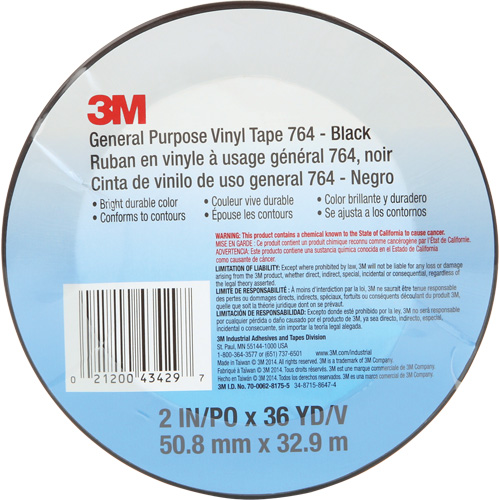 Ruban en vinyle pour travaux g&eacute;n&eacute;raux 764, 50,8 mm (2") la x 32,9 m (108') lo, 5 mils, Noir NTL Industrial