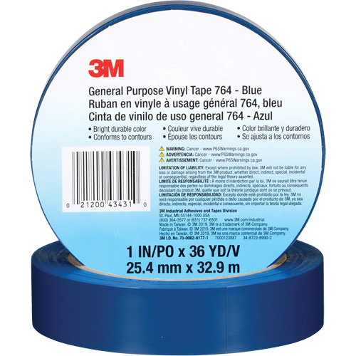 764 General-Purpose Vinyl Tape, 25.4 mm (1") W x 32.9 m (108') L, 5 mils, Blue NTL Industrial
