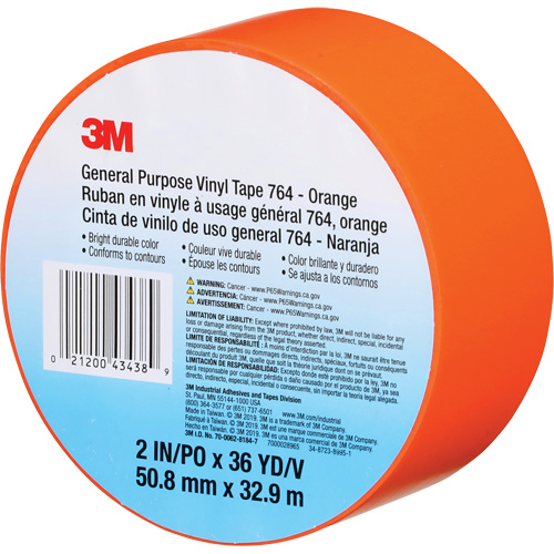 Ruban en vinyle pour travaux g&eacute;n&eacute;raux 764, 50,8 mm (2") la x 32,9 m (108') lo, 5 mils, Orange NTL Industrial