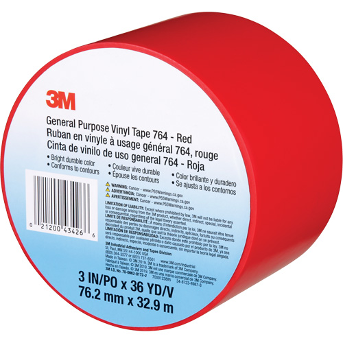 764 General-Purpose Vinyl Tape, 76 mm (3") W x 32.9 m (108') L, 5 mils, Red NTL Industrial