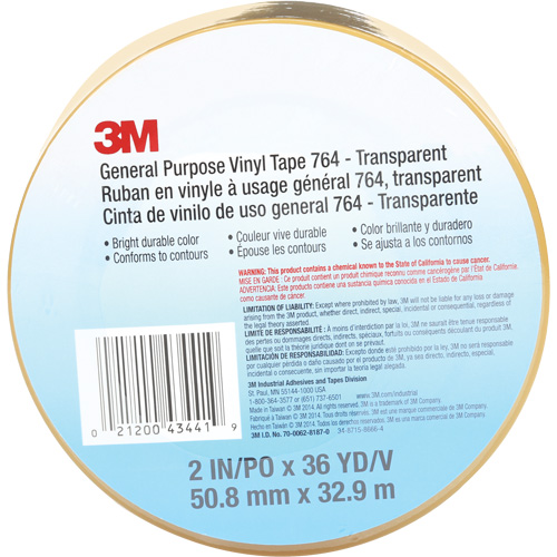 Ruban en vinyle pour travaux g&eacute;n&eacute;raux 764, 50,8 mm (2") la x 32,9 m (108') lo, 5 mils, Transparent NTL Industrial