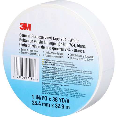 Ruban en vinyle pour travaux g&eacute;n&eacute;raux 764, 25,4 mm (1") la x 32,9 m (108') lo, 5 mils, Blanc NTL Industrial