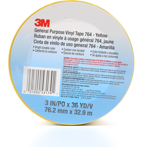 Ruban en vinyle pour travaux g&eacute;n&eacute;raux 764, 76 mm (3") la x 32,9 m (108') lo, 5 mils, Jaune NTL Industrial