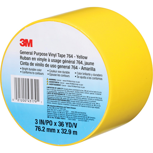764 General-Purpose Vinyl Tape, 76 mm (3") W x 32.9 m (108') L, 5 mils, Yellow NTL Industrial