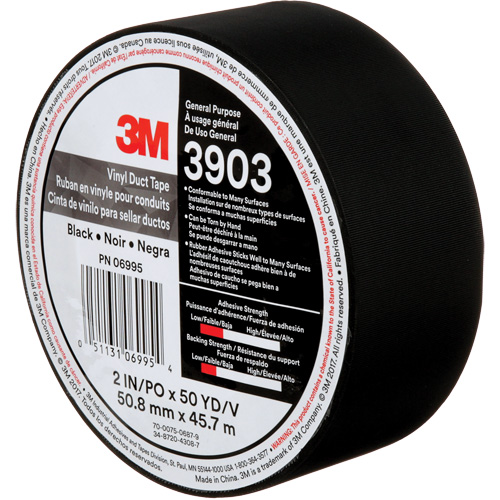 Rubans adh&eacute;sifs en vinyle 3903, 48 mm (2") la x 45 m (148') lo, 6,5 mils, Noir NTL Industrial