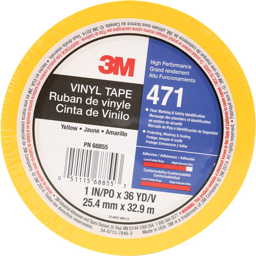 Ruban en vinyle 471, 25,4 mm (1") la x 32,9 m (108') lo, 5,2 mils, Jaune NTL Industrial