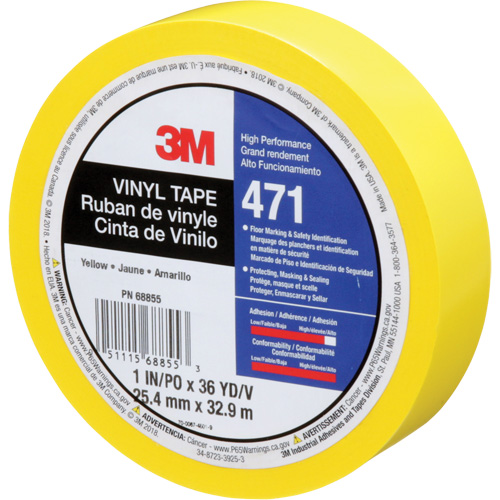 Ruban en vinyle 471, 25,4 mm (1") la x 32,9 m (108') lo, 5,3 mils, Jaune NTL Industrial