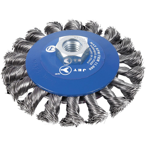 Brosse conique &agrave; m&egrave;ches torsad&eacute;es, Dia. 5", Fils 0,02", Arbre 5/8"-11NC NTL Industrial