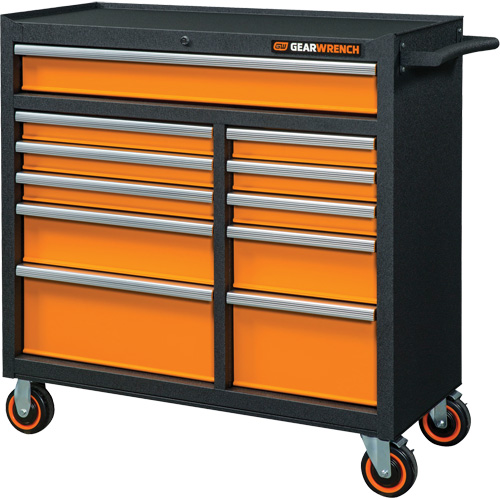 Armoire roulante pour outils s&eacute;rie GSX, 11 tiroirs, 41" la x 18-1/5" p x 41-1/2" h, Noir/Orange NTL Industrial