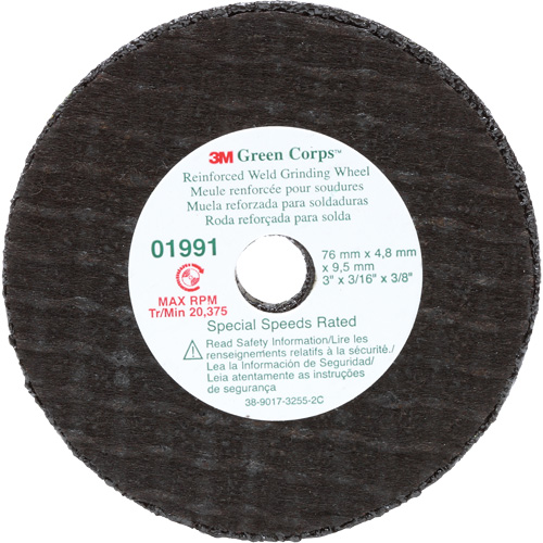 Green Corps Cut-Off Wheel, 3" x 0.188", 3/8" Arbor, Type 1, Aluminum Oxide, 35000 RPM NTL Industrial