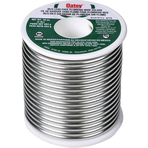 95/5 Plumbing Solder, Lead-Free, 95% Tin 5% Antimony, Solid Core, 0.3125" Dia. NTL Industrial