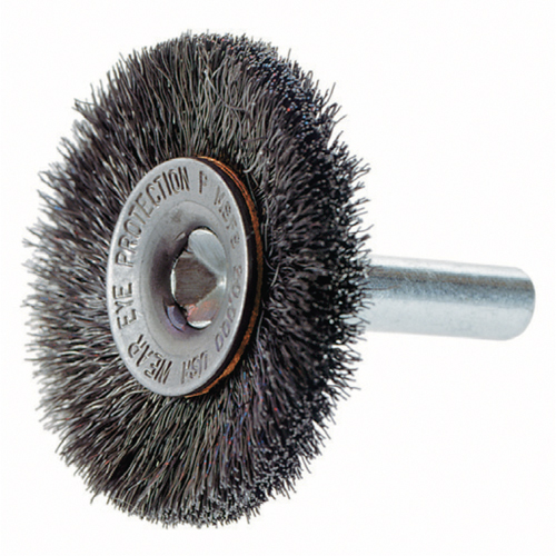Crimped Wire Wheel Brush with 1/4" Shank, 3" Dia., 0.014" Fill, 1/4" Arbor NTL Industrial