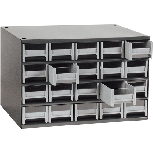 Casiers modulaires pour pi&egrave;ces, Acier, 20 tiroirs, 17" x 10-9/16" x 2-1/16", Gris NTL Industrial