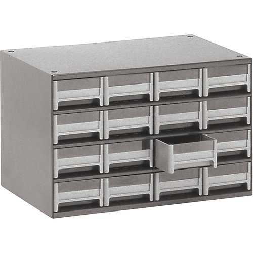 Casiers modulaires pour pi&egrave;ces, Acier, 16 tiroirs, 17" x 10-9/16" x 2-1/8", Gris NTL Industrial