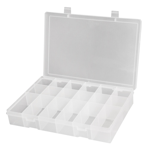 Compact Polypropylene Compartment Cases, 11" W x 6-3/4" D x 1-3/4" H, 18 Compartments NTL Industrial