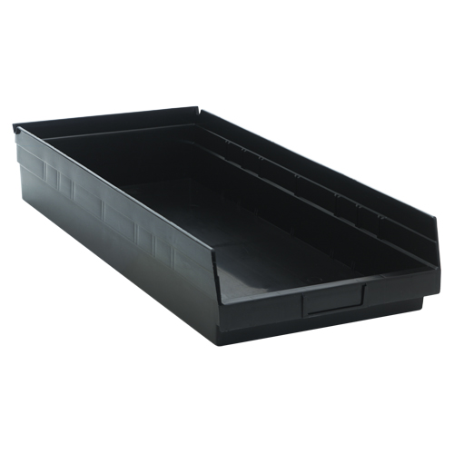 Economy Shelf Bin, 11-1/8" W x 4" H x 23-5/8" D, Black, 60 lbs. Capacity NTL Industrial