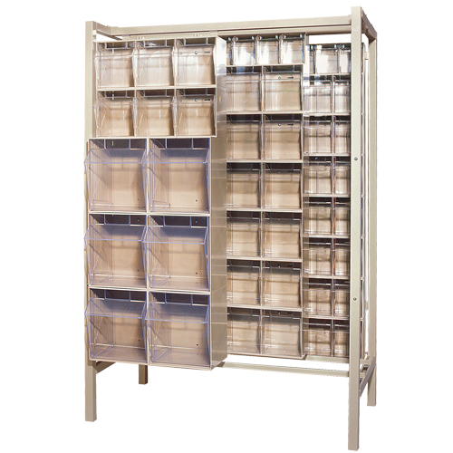 Syst&egrave;me de stockage &agrave; glissi&egrave;re &agrave; bacs basculants autonome, 51-1/4" la x 26" p x 77" h, 101 tiroirs NTL Industrial
