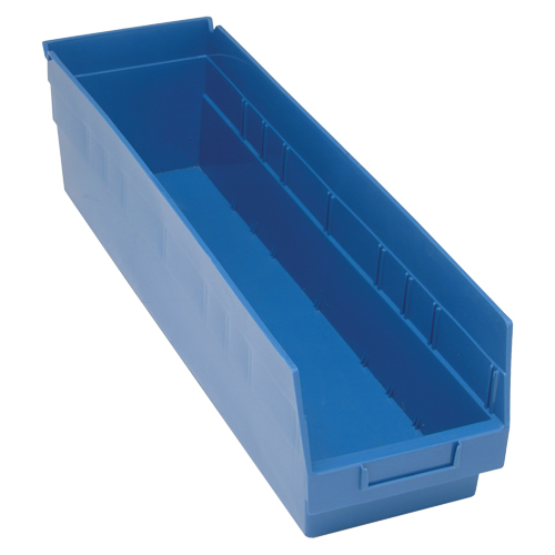 Store More Plastic Shelf Bins, 6-5/8" W x 6" H x 23-5/8" D, Blue, 90 lbs. Capacity NTL Industrial