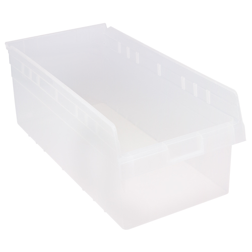 Store-Max Shelf Bins, 11-1/8" W x 8" H x 23-5/8" D, Clear, 68 lbs. Capacity NTL Industrial