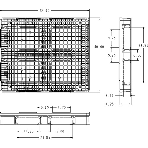 RackoCell Plastic Pallet, 4-Way Entry, 48" L x 40" W x 6-1/3" H NTL Industrial
