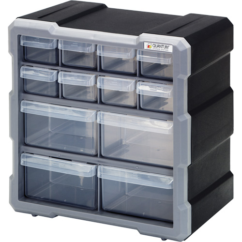 Drawer Cabinet, Plastic, 12 Drawers, 10-1/2" x 6-1/4" x 10-1/4", Black NTL Industrial