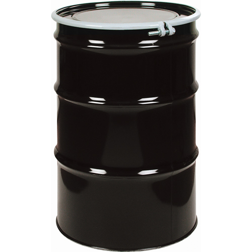 Steel Drums, 55 US gal (45 imp. gal.), Unlined, Black, Open Top, 1A2/Y1.4/140, 20 Gauge NTL Industrial