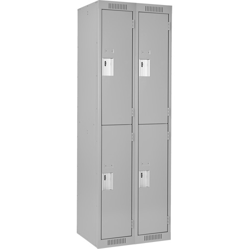Clean Line Lockers, 2 -tier, Bank of 2, 24" x 18" x 72", Steel, Grey, Rivet (Assembled) NTL Industrial