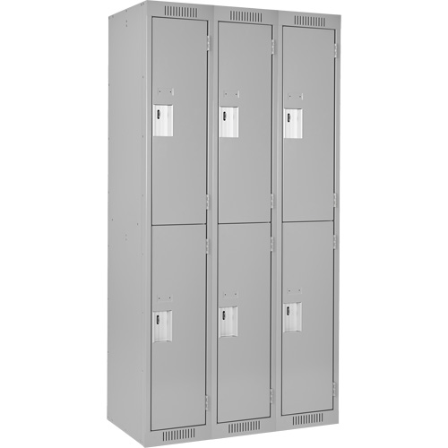 Clean Line Lockers, 2 -tier, Bank of 3, 36" x 18" x 72", Steel, Grey, Rivet (Assembled) NTL Industrial
