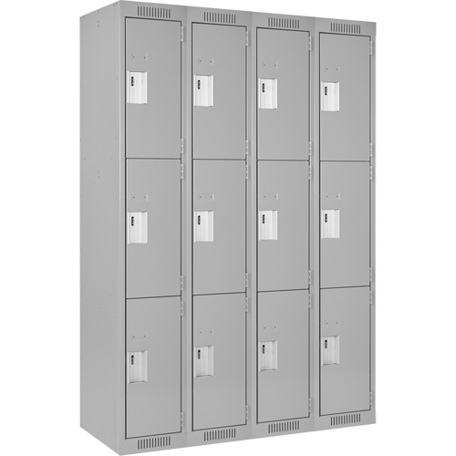 Clean Line Lockers, 3 -tier, Bank of 4, 48" x 18" x 72", Steel, Grey, Rivet (Assembled) NTL Industrial