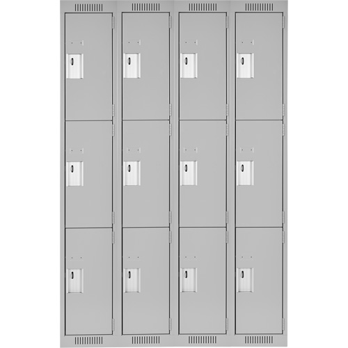 Clean Line Lockers, 3 -tier, Bank of 4, 48" x 18" x 72", Steel, Grey, Rivet (Assembled) NTL Industrial