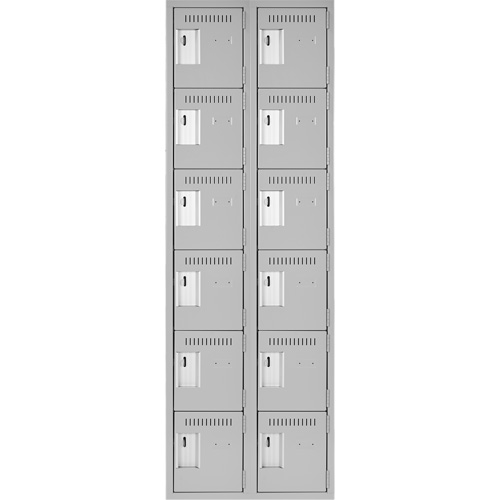Clean Line Lockerettes, 6 -tier, Bank of 2, 24" x 18" x 72", Steel, Grey, Rivet (Assembled) NTL Industrial