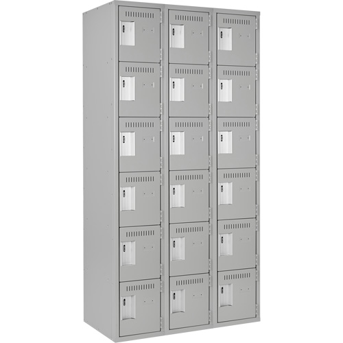 Clean Line Lockerettes, 6 -tier, Bank of 3, 36" x 18" x 72", Steel, Grey, Rivet (Assembled) NTL Industrial