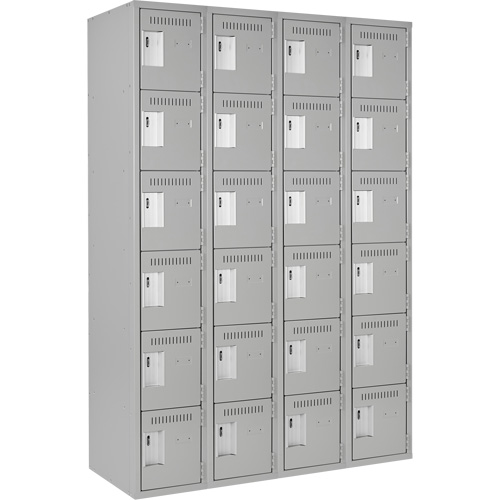 Clean Line Lockerettes, 6 -tier, Bank of 4, 48" x 18" x 72", Steel, Grey, Rivet (Assembled) NTL Industrial