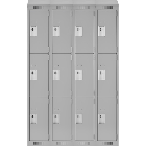 Clean Line Lockers, 3 -tier, Bank of 4, 48" x 18" x 78", Steel, Grey, Rivet (Assembled) NTL Industrial