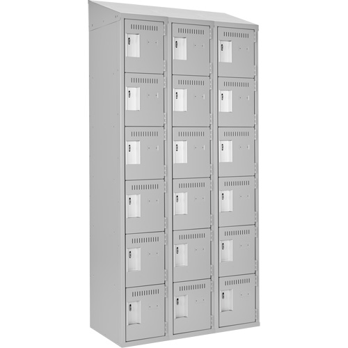 Clean Line Lockerette , 6 -tier, Bank of 3, 36" x 18" x 78", Steel, Grey, Rivet (Assembled) NTL Industrial