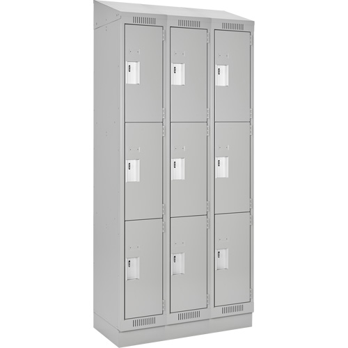 Clean Line Lockers, 3 -tier, Bank of 3, 36" x 18" x 82", Steel, Grey, Rivet (Assembled) NTL Industrial