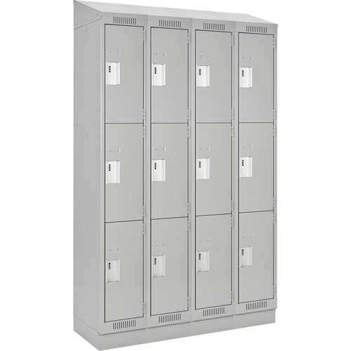 Clean Line Lockers, 3 -tier, Bank of 4, 48" x 18" x 82", Steel, Grey, Rivet (Assembled) NTL Industrial