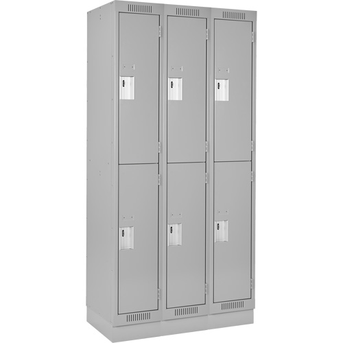 Clean Line Lockers, 2 -tier, Bank of 3, 36" x 18" x 76", Steel, Grey, Rivet (Assembled) NTL Industrial