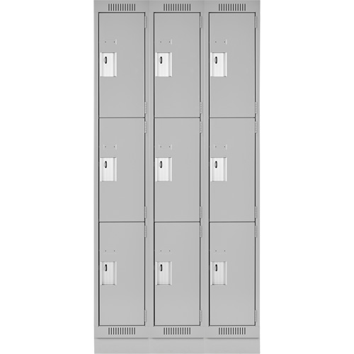Clean Line Lockers, 3 -tier, Bank of 3, 36" x 18" x 76", Steel, Grey, Rivet (Assembled) NTL Industrial
