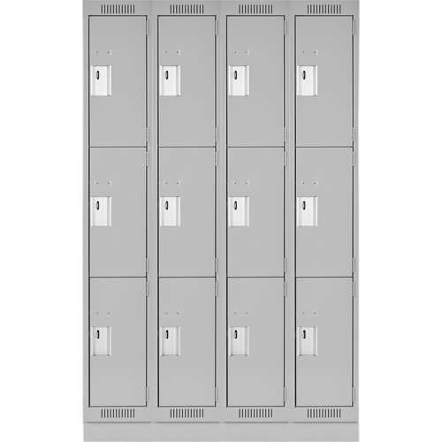 Clean Line Lockers, 3 -tier, Bank of 4, 48" x 18" x 76", Steel, Grey, Rivet (Assembled) NTL Industrial