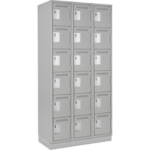 Clean Line Lockerette, 6 -tier, Bank of 3, 36" x 18" x 76", Steel, Grey, Rivet (Assembled) NTL Industrial