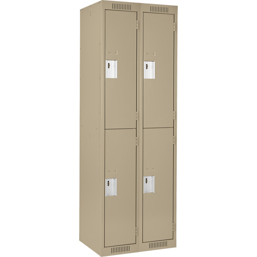 Clean Line Lockers, 2 -tier, Bank of 2, 24" x 18" x 72", Steel, Beige, Rivet (Assembled) NTL Industrial