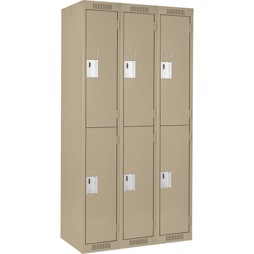 Casiers Clean Line, 2 niveaux, Bloc de 3, 36" x 18" x 72", Acier, Beige, Rivet (assembl&eacute;) NTL Industrial